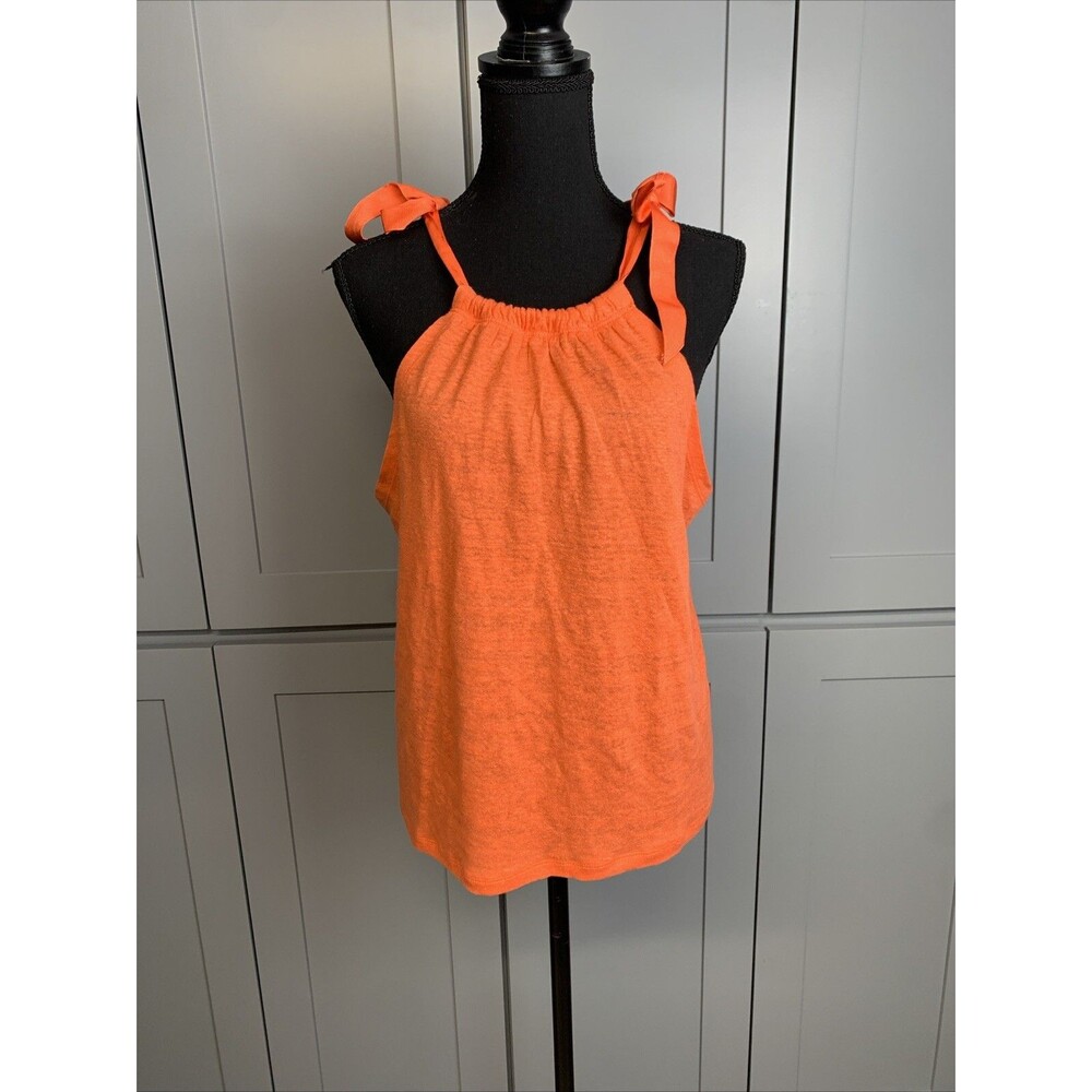 J.CREW Orange Linen Blend Tie Shoulder Halter Tank Top Medium NWT - Picture 2 of 10